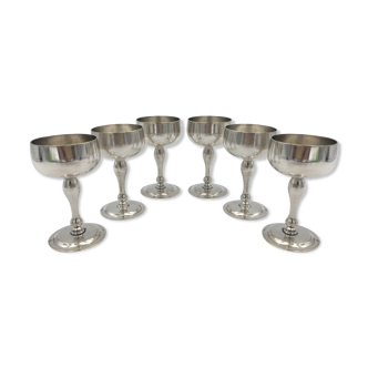 Lot of six small old silver metal liquor glasses - 20th century