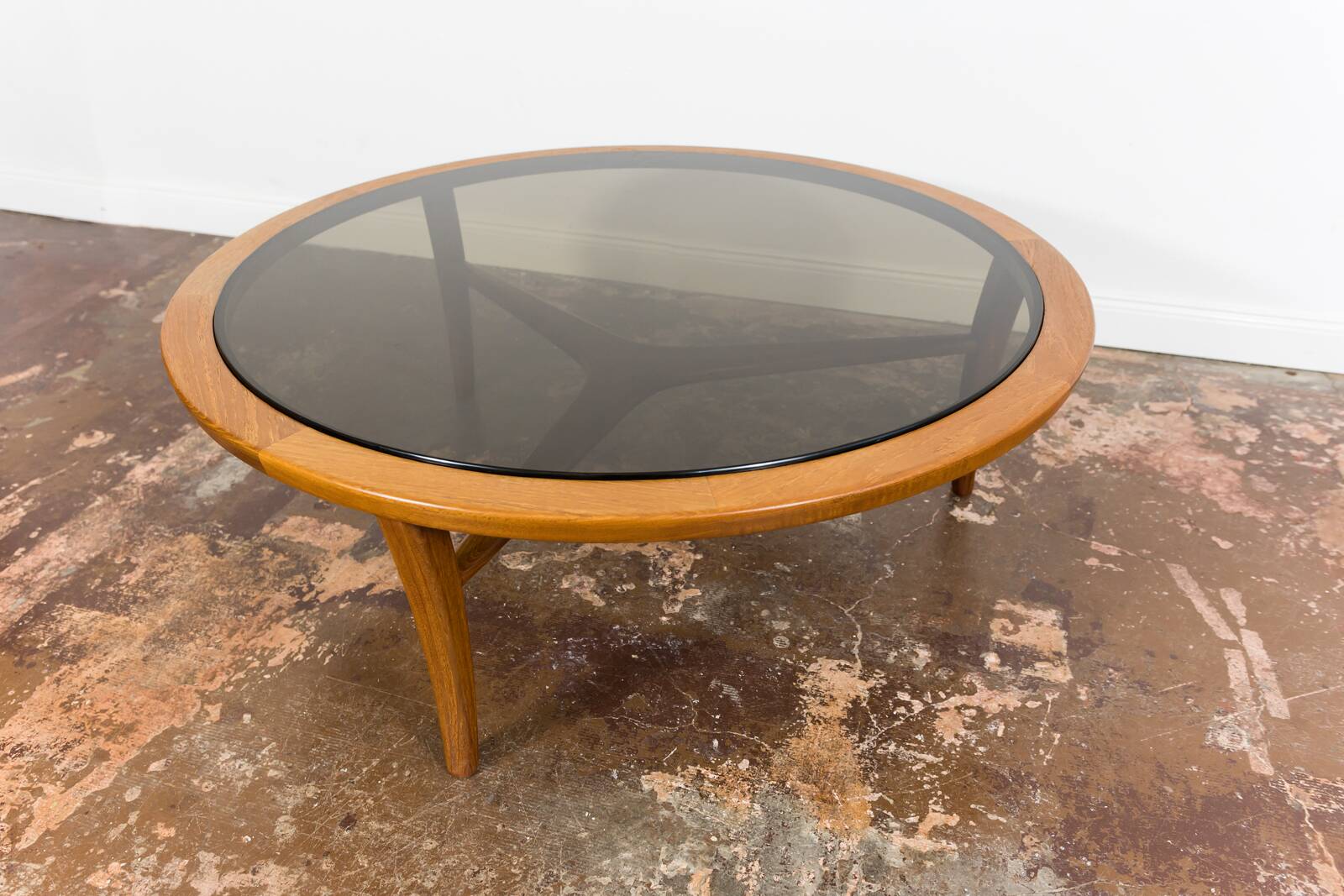 Scandinavian Teak Round with Glass Top Coffee Table 1960's.
