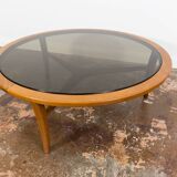 Scandinavian Teak Round with Glass Top Coffee Table 1960's.