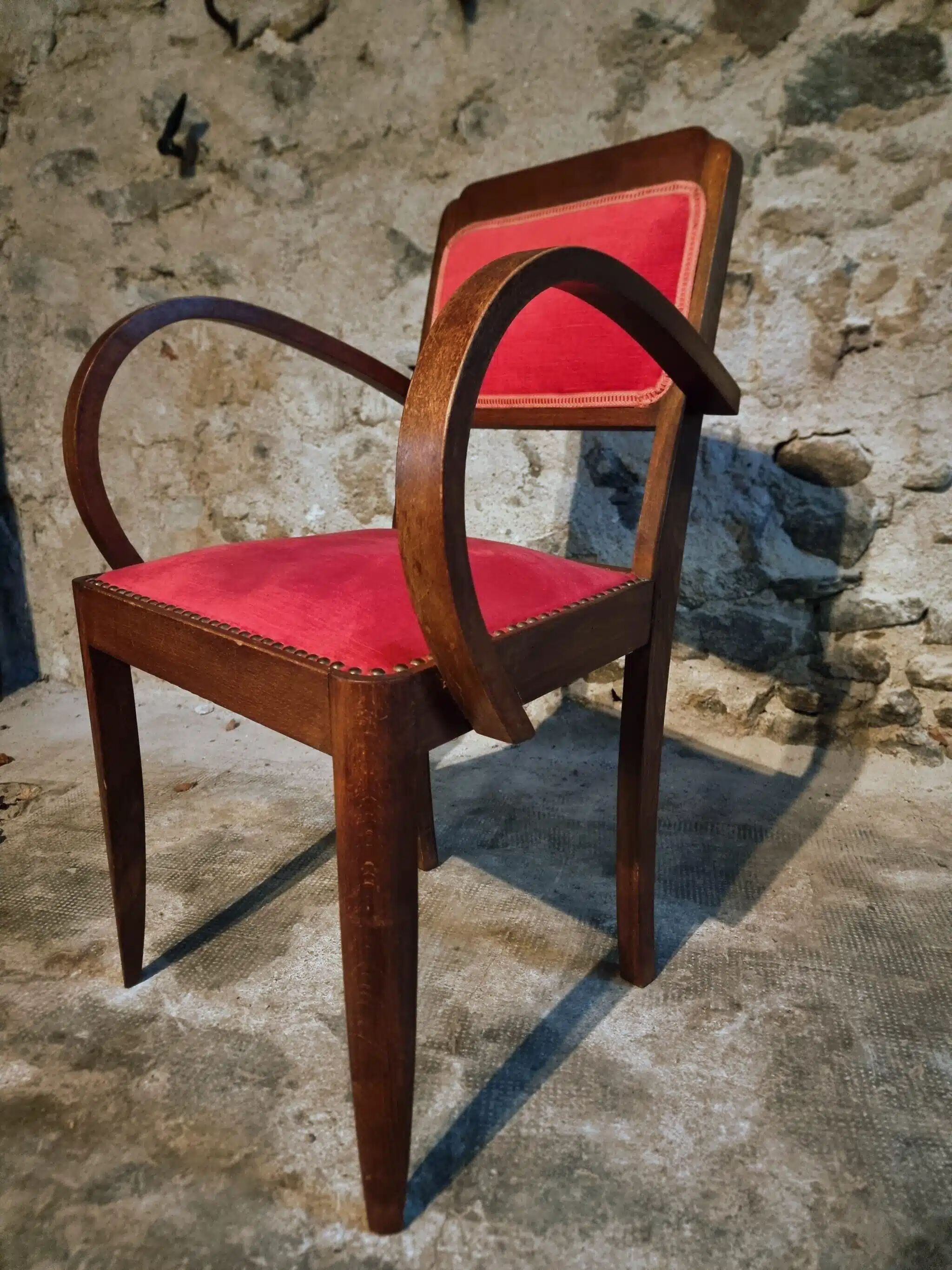 Pair of French Art Deco armchairs in beech, 1930s