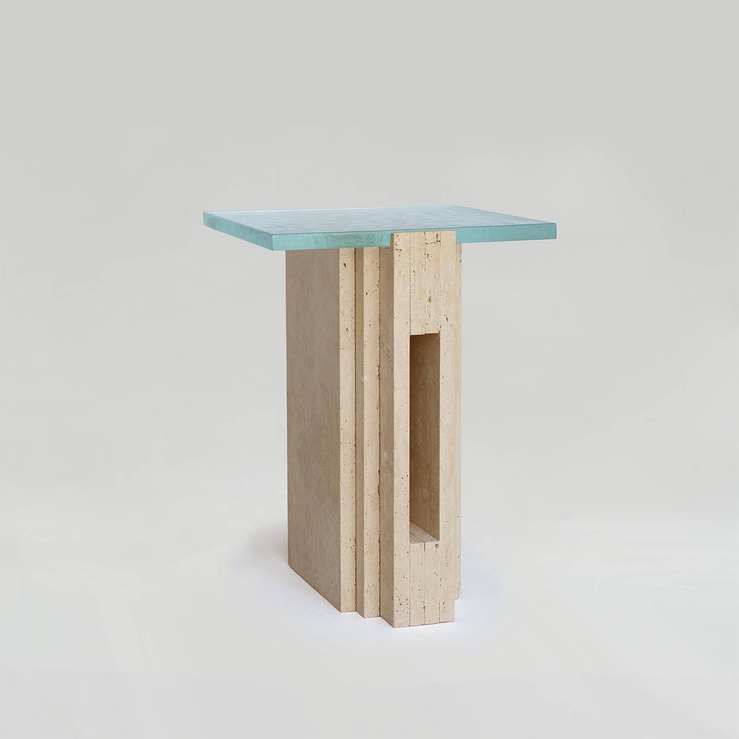 Travertine - Glass side table "LLOYD"