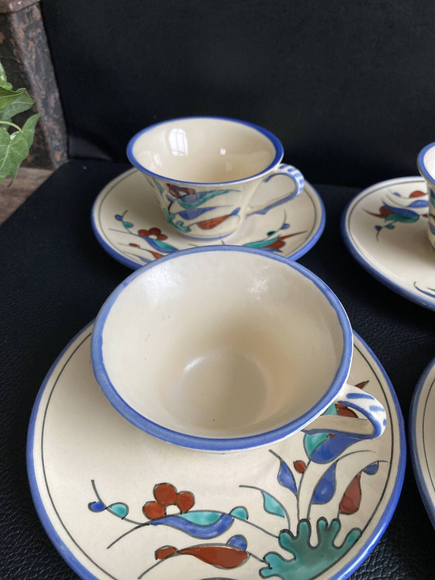 Set of 4 handmade cups and saucers – Hand-painted – Izni style