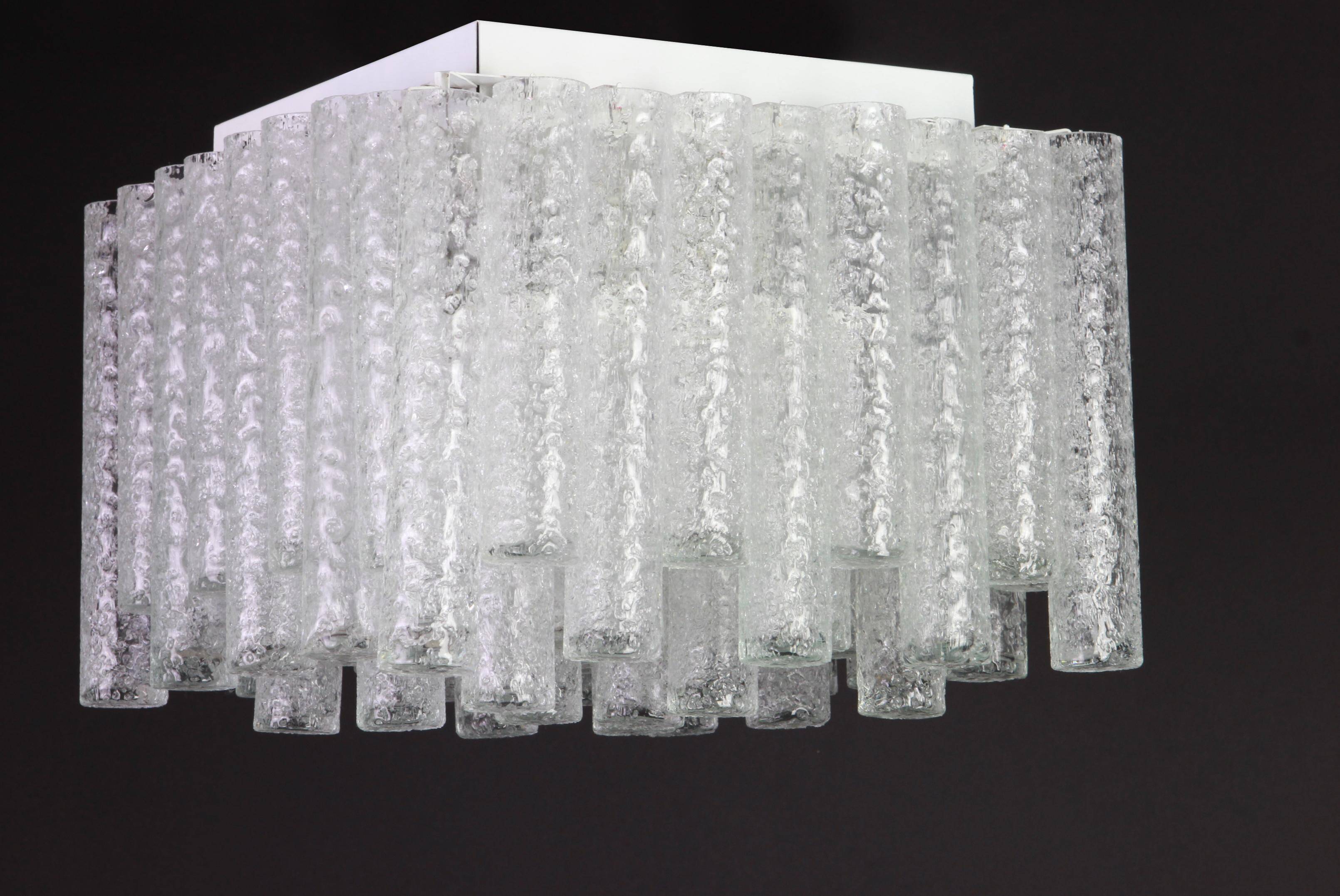 1 of 6 stunning Murano glass ice tubes ceiling lights by Doria, Germany, 1960s.