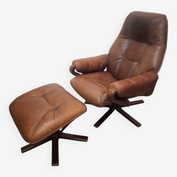 Fauteuil G Möbel relax en cuir brun, métal et hêtre - 1970