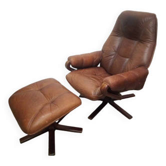 Fauteuil G Möbel relax en cuir brun, métal et hêtre - 1970