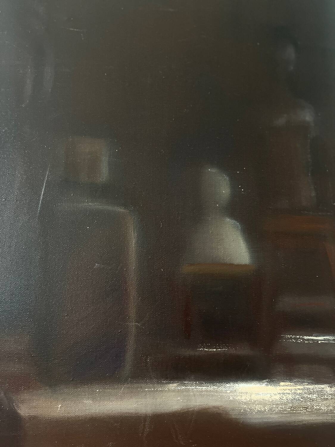 Oil painting on canvas, black and brown composition, 1974