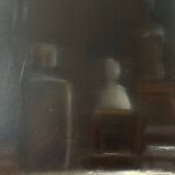 Oil painting on canvas, black and brown composition, 1974