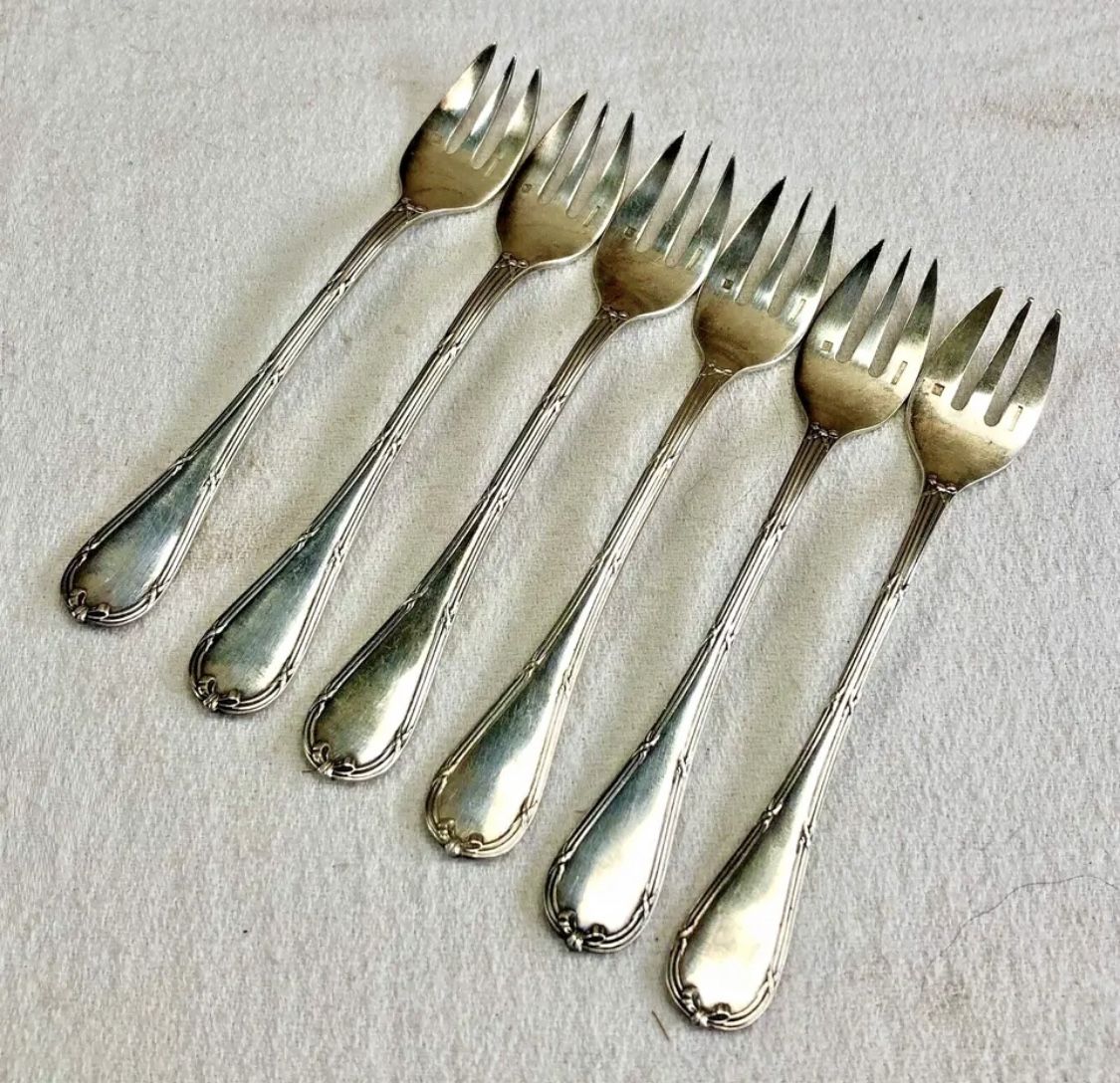 6 oyster forks Christofle crossed ribbons silver metal