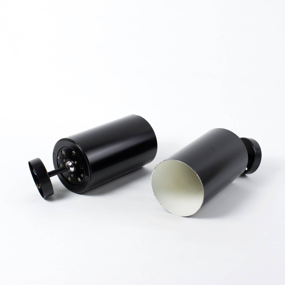 Black metal wall or ceiling lights, vintage 1950, Parscot, pipe spots.