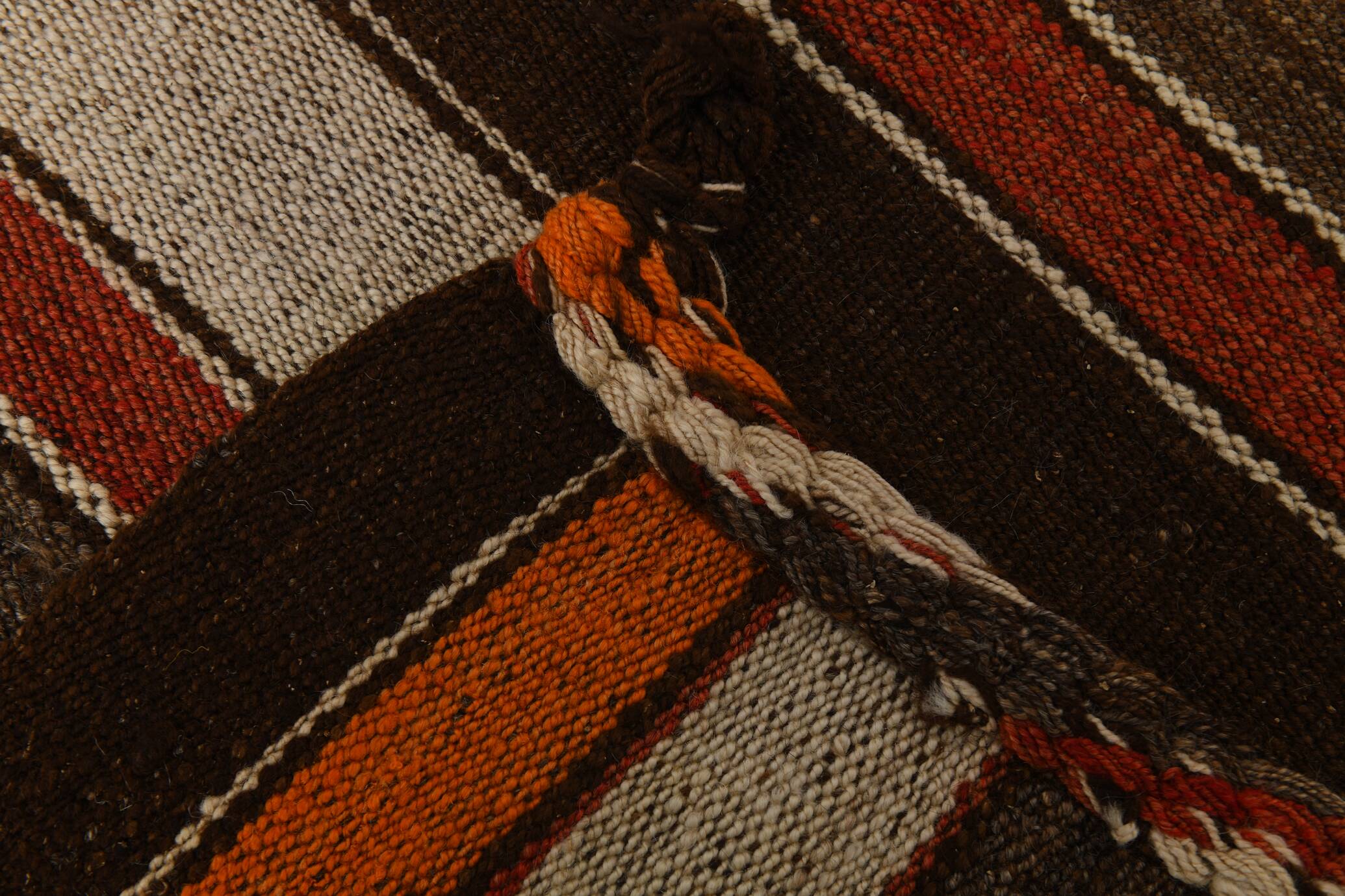 6x8 Brown Red Striped Vintage Kilim Rug, 195x259Cm