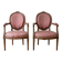 Pair of Louis XVI medallion armchairs in wood and pink fabric.