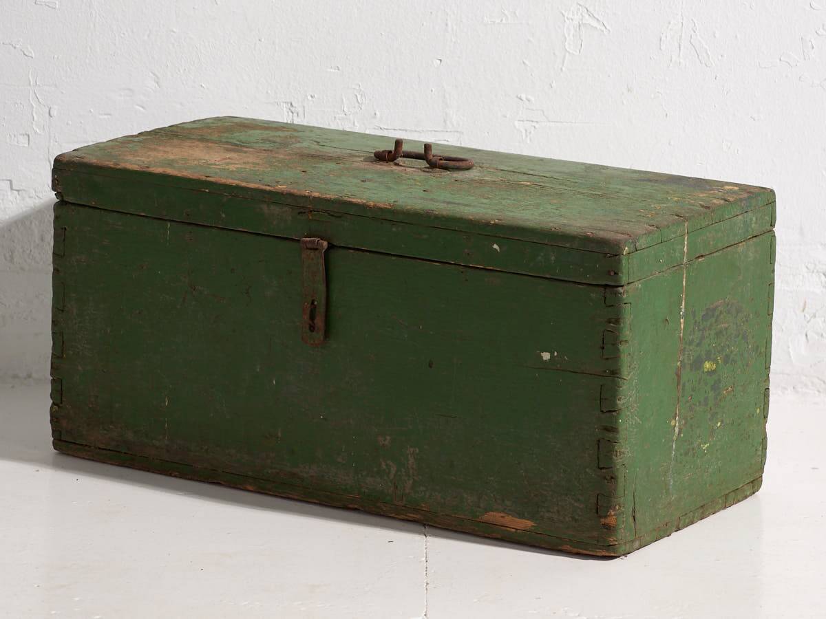 Small antique green wooden chest (circa 1910) #6
