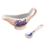 White porcelain gravy boat, fruit basket decor