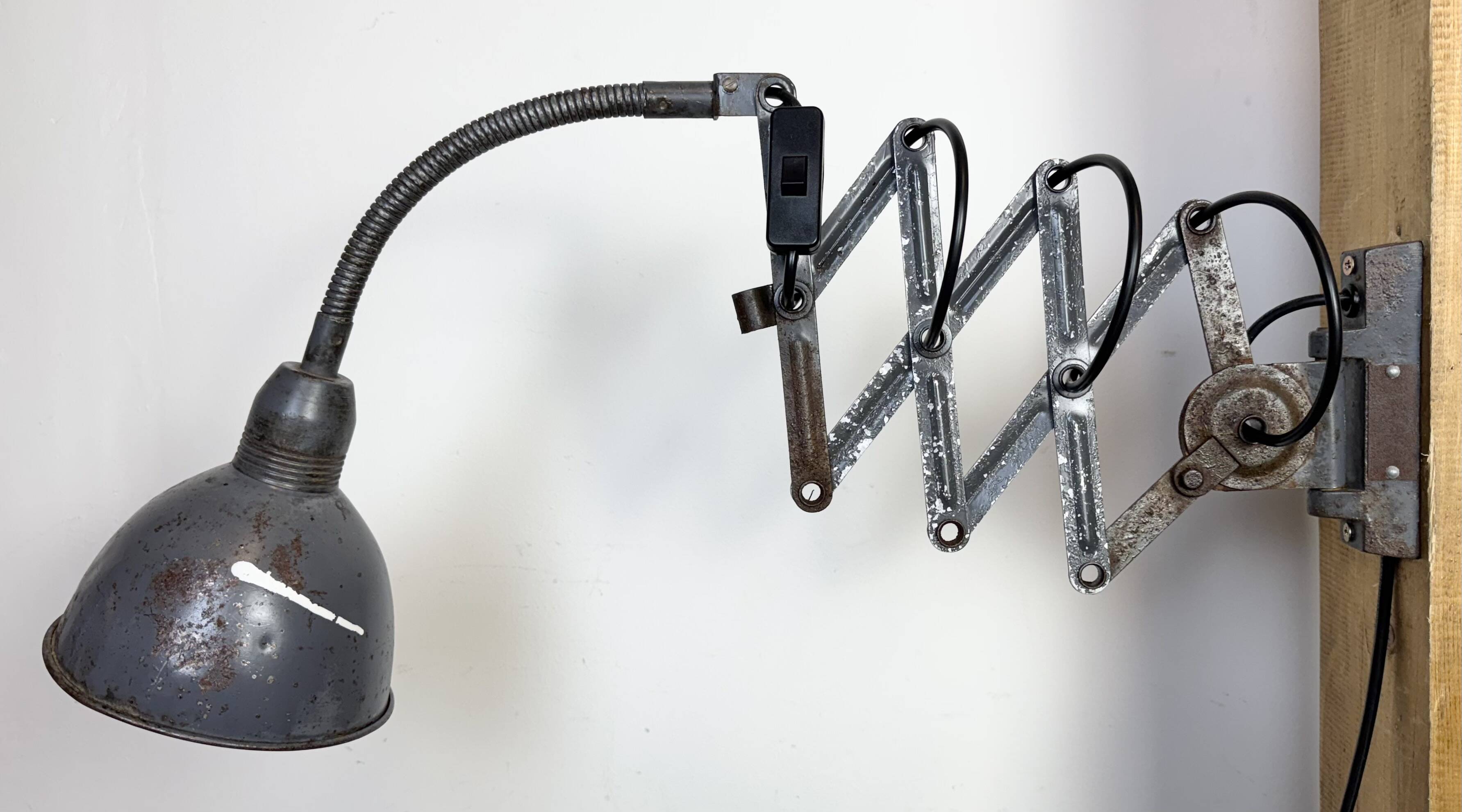 Grey Industrial Scissor Wall Lamp from Elektroinstala, 1960s