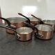 Set of 5 tinned copper pans