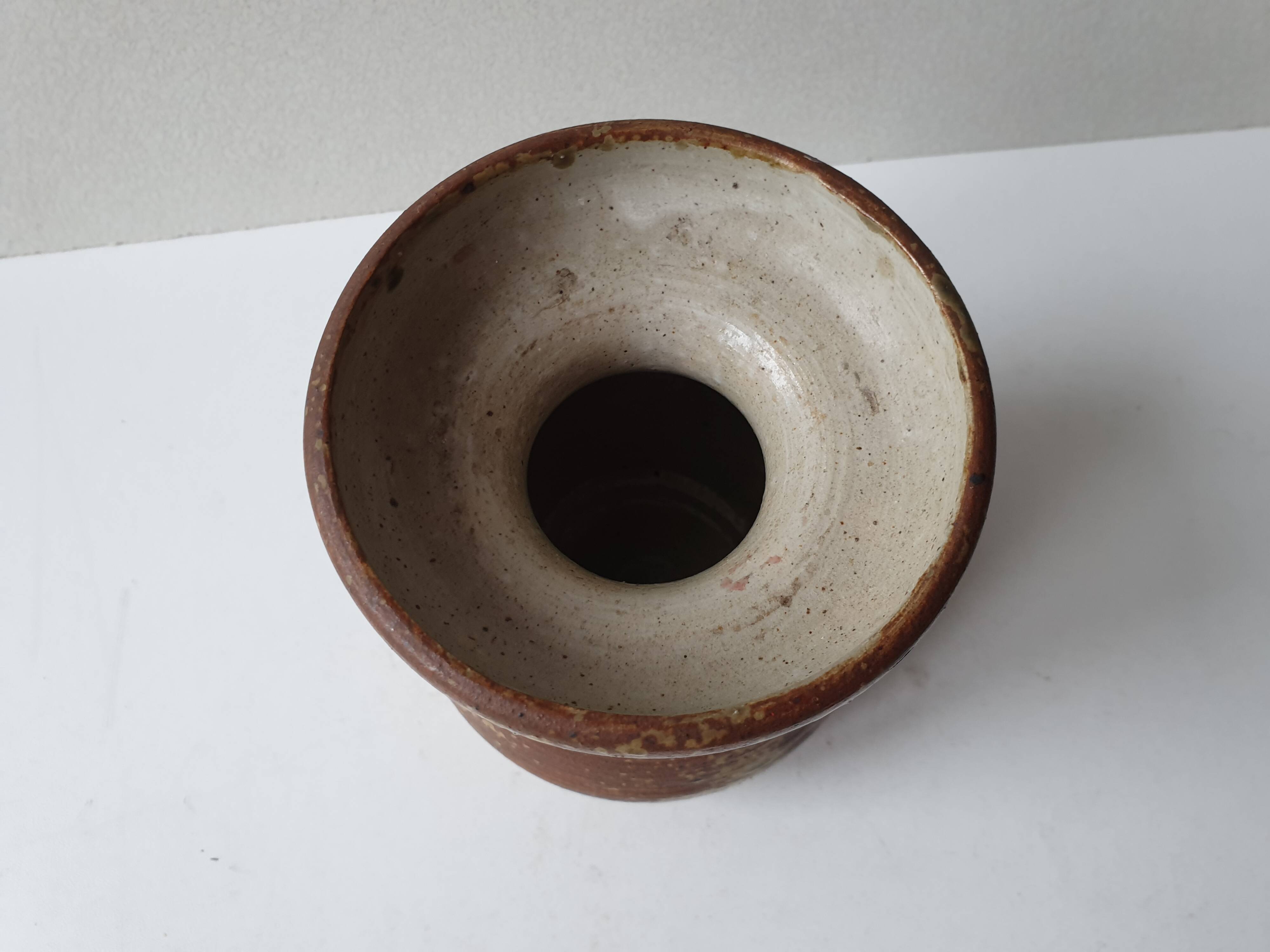 Pyrite stoneware ceramic vase, diabolo shape, signed Monogram Phi