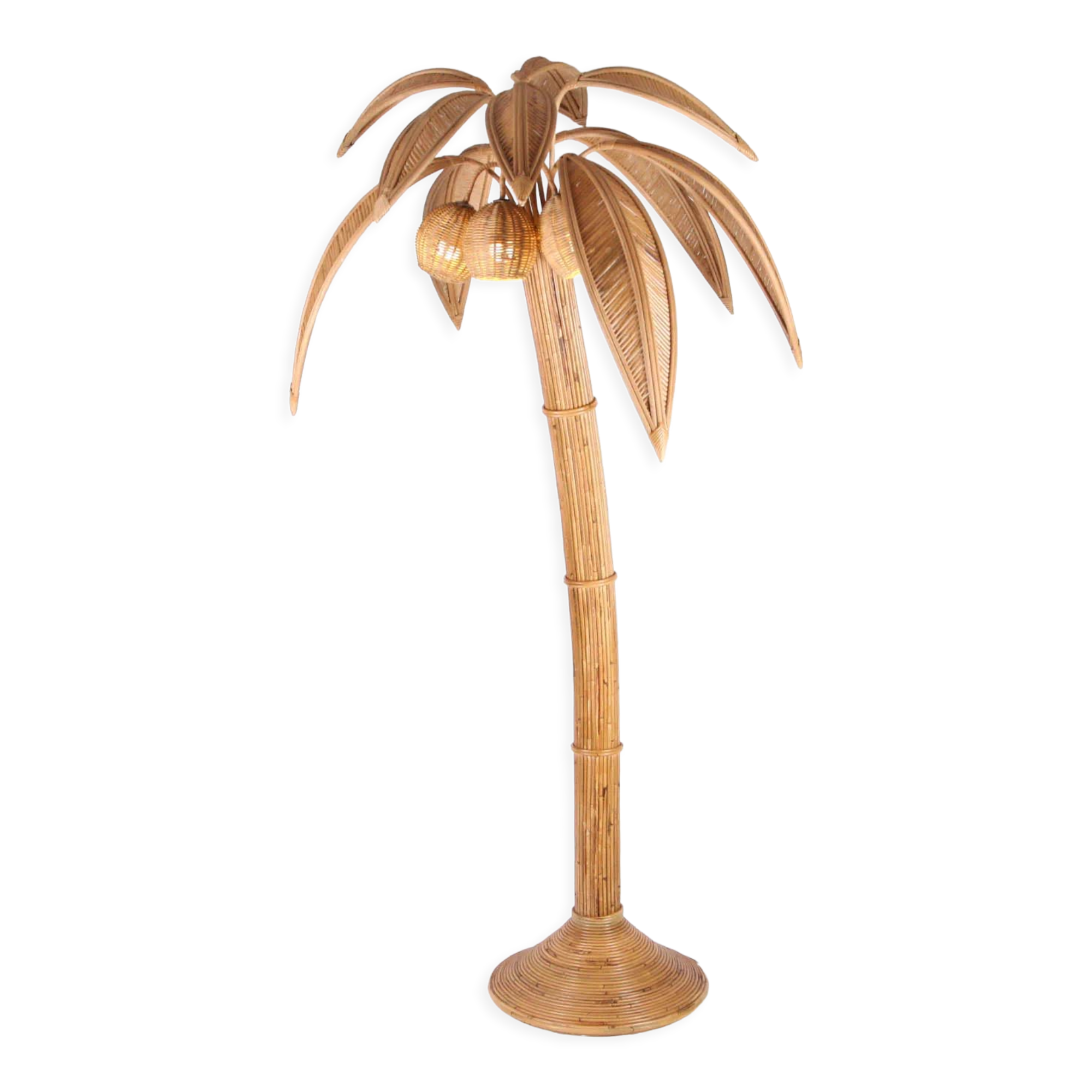 Coconut & palm floor lamp in natural rattan
