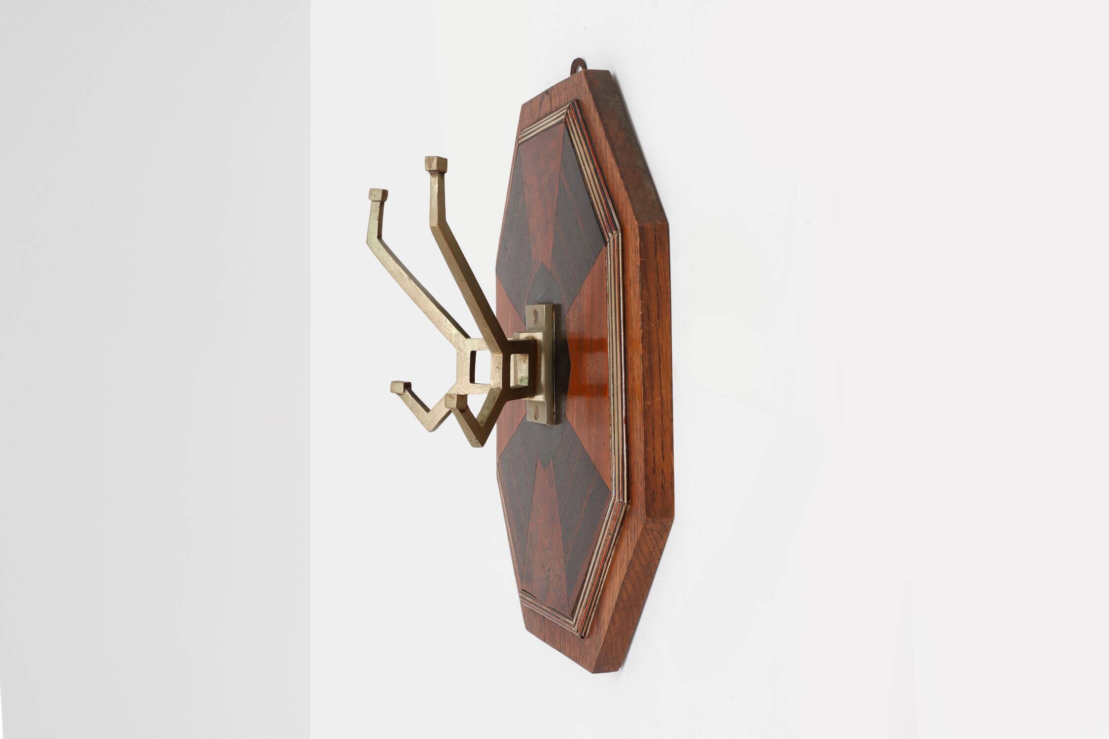Art Deco Wall-Mounted Coat rack with Geometric Marquetry, France ca. 1930