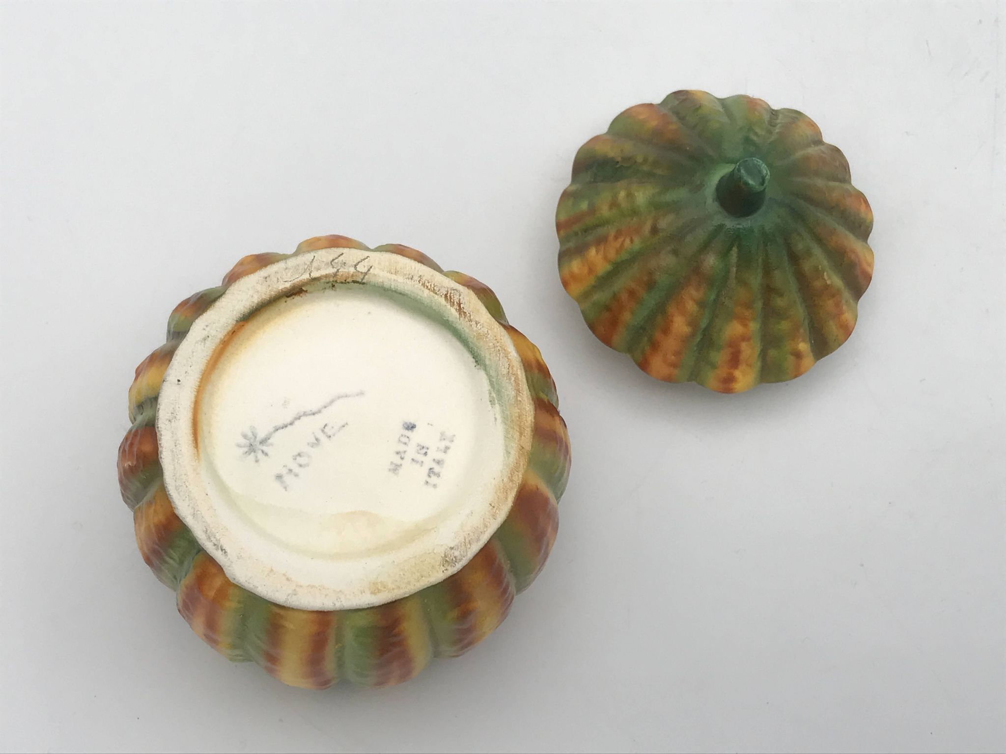 Vintage ceramic sugar bowl by Barettoni Nove, melon shape, Italy
