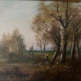 Huile sur toile paysage de forêt par L. Henry Barbizon début XXe