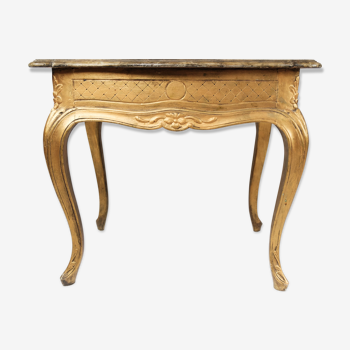 Table d’appoint rococo avec plateau marbré et cadre en bois doré, années 1860