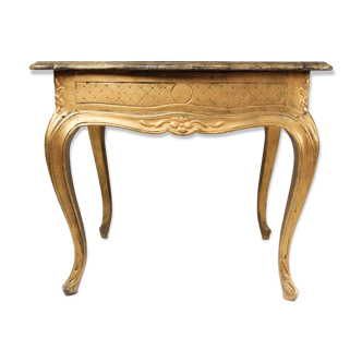 Table d’appoint rococo avec plateau marbré et cadre en bois doré, années 1860