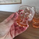 Set of 6 vintage Rosaline liqueur glasses in translucent pink glass