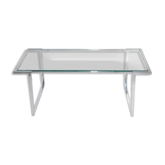 Table basse en métal chromé et plateau en verre