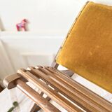 Ancien repose pied à bascule bois tissu velours