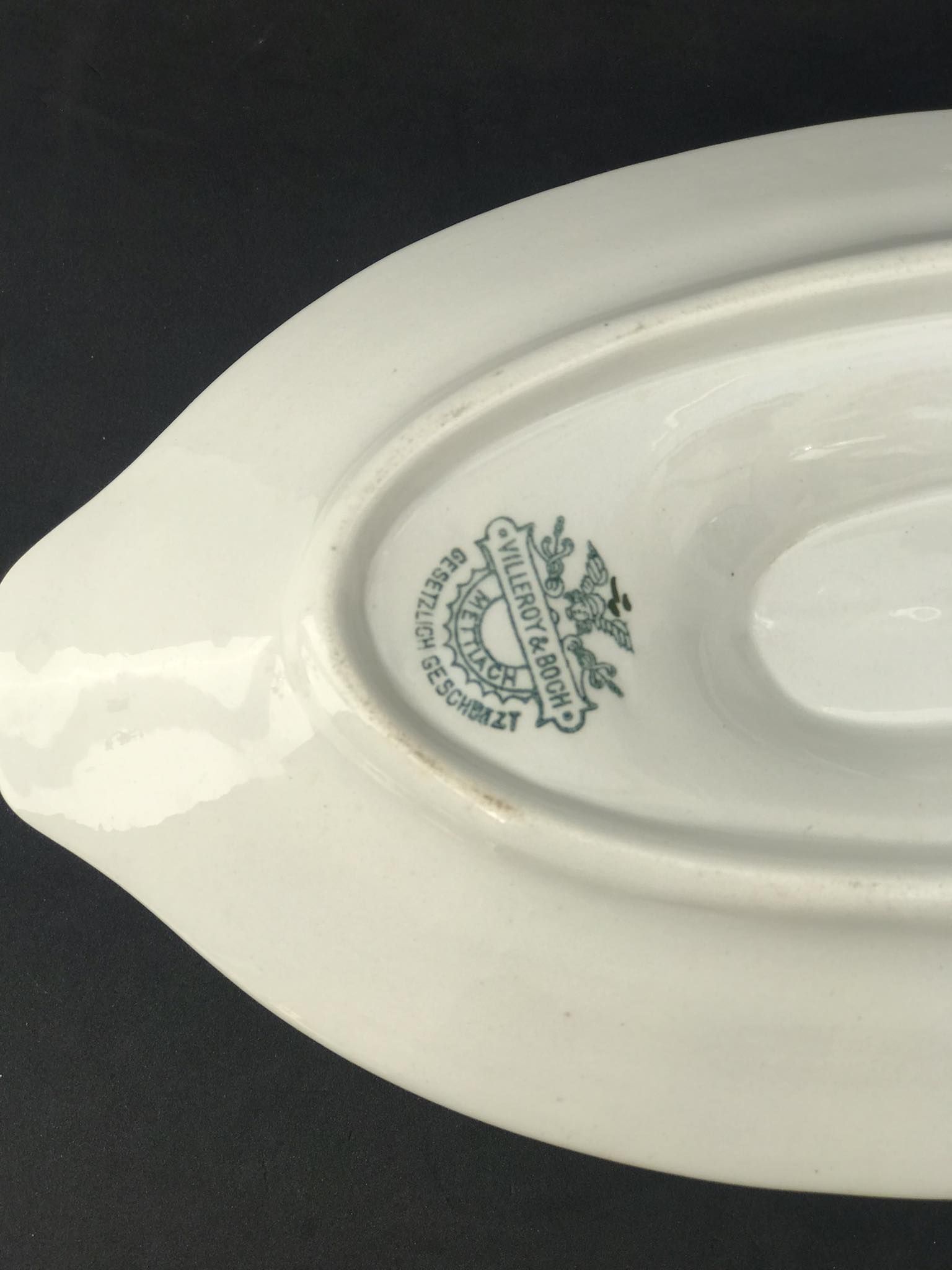 Saucière with antique attached underplate Villeroy and Boch Boch Mettlach XIX century