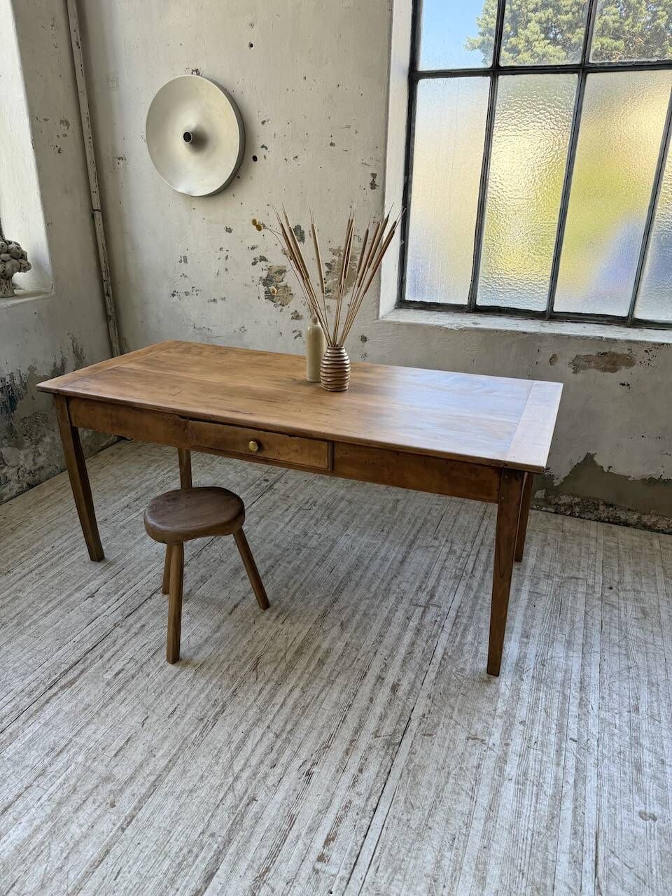 Cherry farmhouse table with spindle legs, 1950s