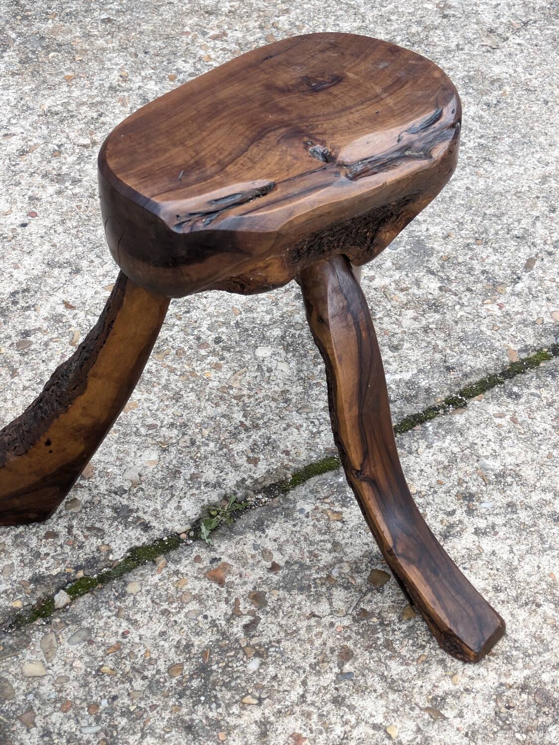 Table basse et deux tabourets brutaliste vintage 1950