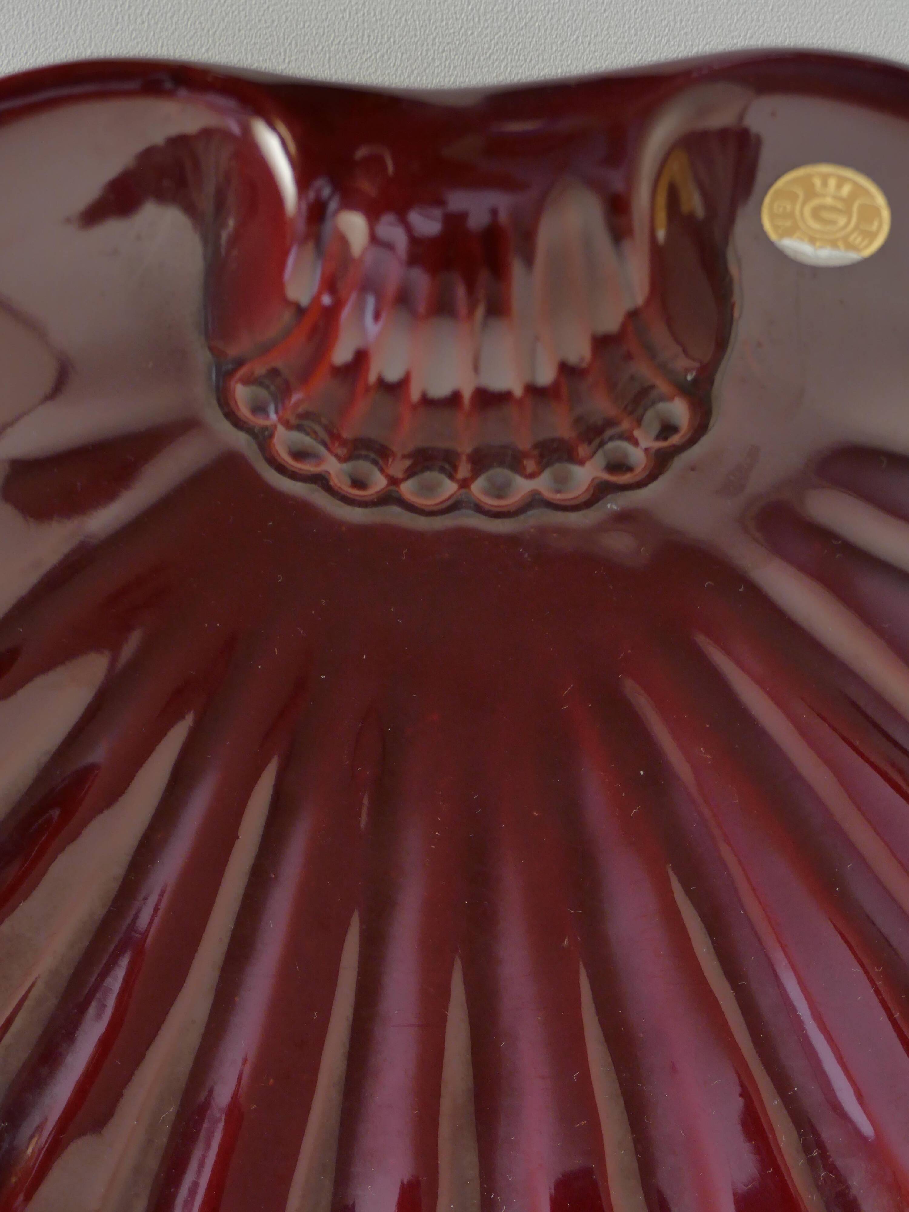 Art Deco Merlot Red Ceramic Vide-Poche by Gabriel Keramik, Sweden 1960s