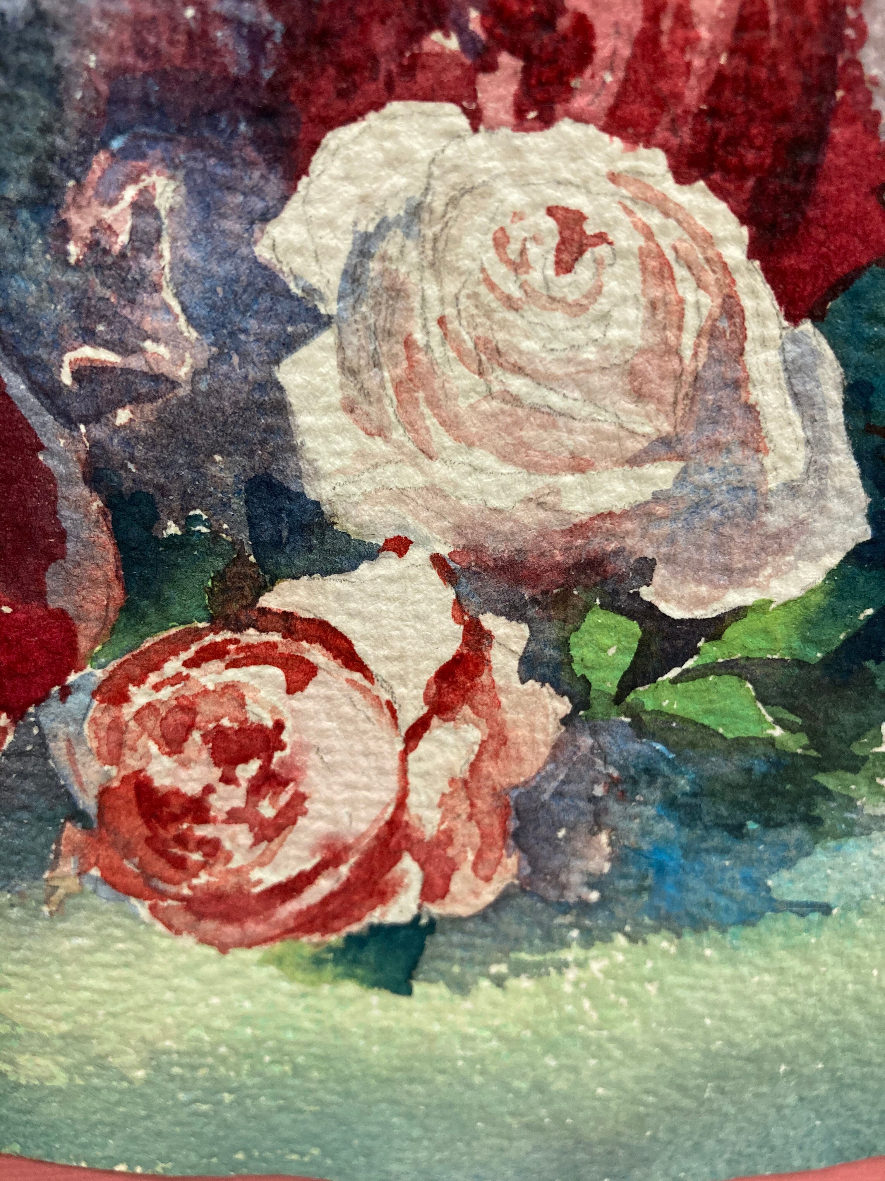 Oval watercolor with roses