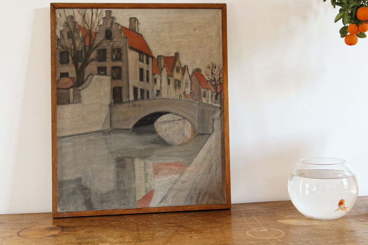 Oil on canvas, eastern village