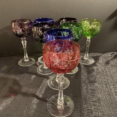 Saint Louis Baccarat colored crystal wine glasses