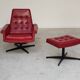 Red Faux Leather Swivel Chair and Footrest by Up Zavody 1970