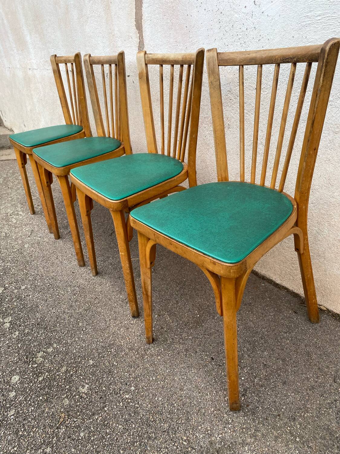 Set of 4 green Baumann 153 chairs