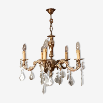 Lustre style Louis XV à 5 branches et pampilles en cristal