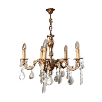 Lustre style Louis XV à 5 branches et pampilles en cristal