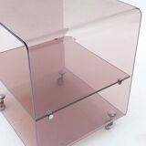 Michel Dumas smoked plexiglass rolling trolley for Roche Bobois 1970