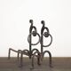 Brutalist wrought iron andirons, Italy, 1970s, set of 2.