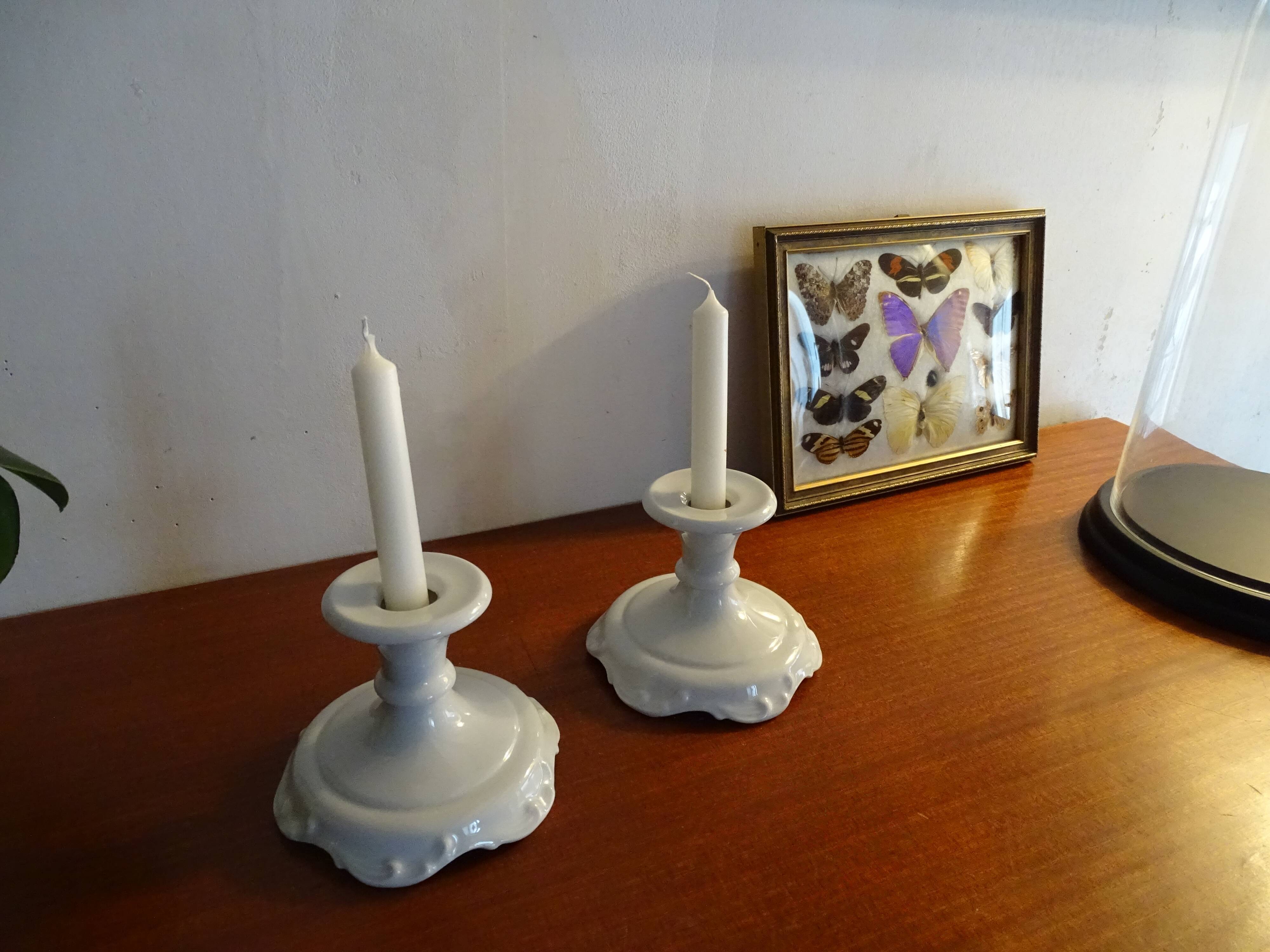 Pair of Limoges porcelain candle holders