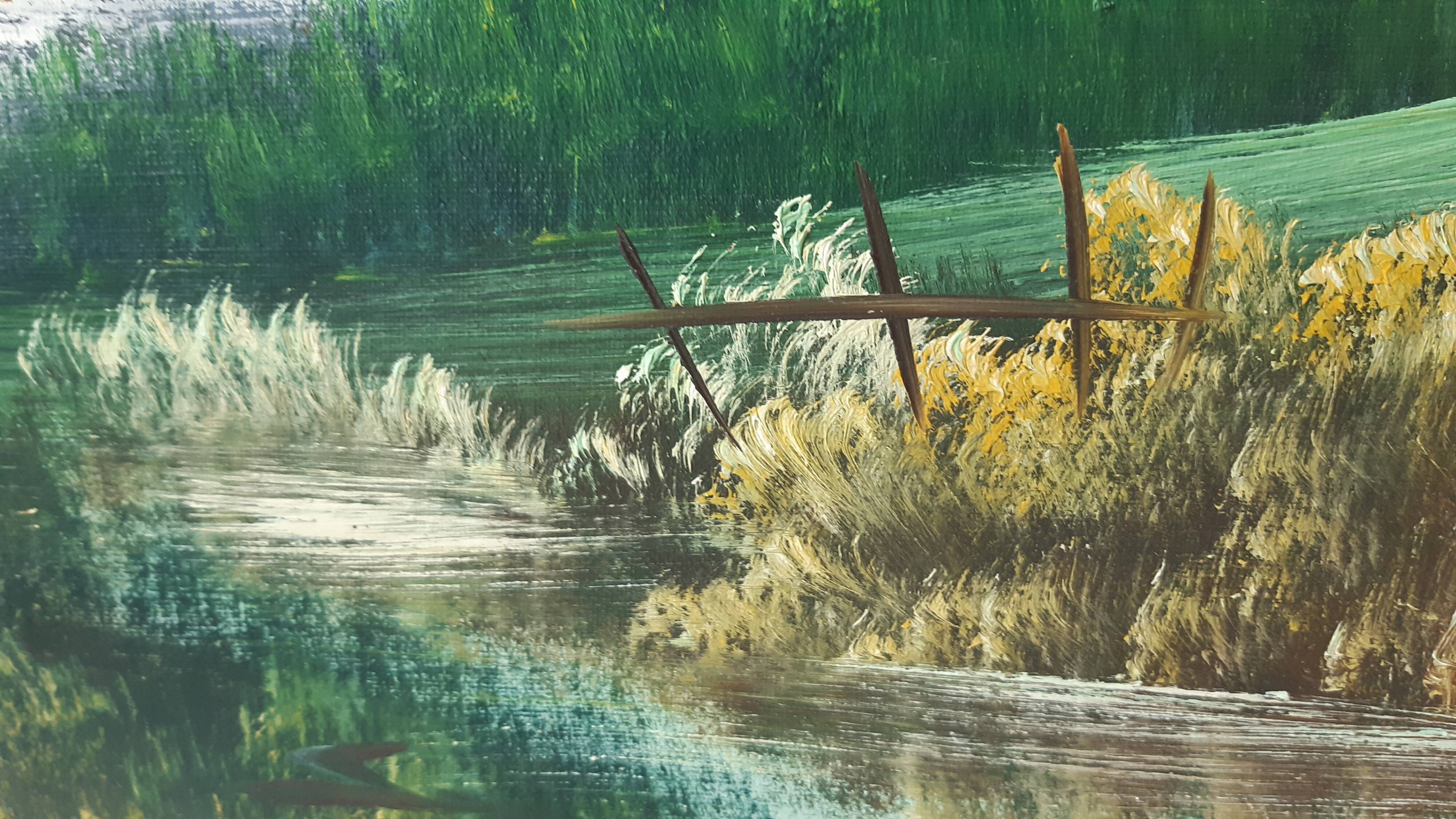 Oil painting on canvas landscape vintage mountains