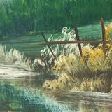 Oil painting on canvas landscape vintage mountains