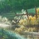 Oil painting on canvas landscape vintage mountains