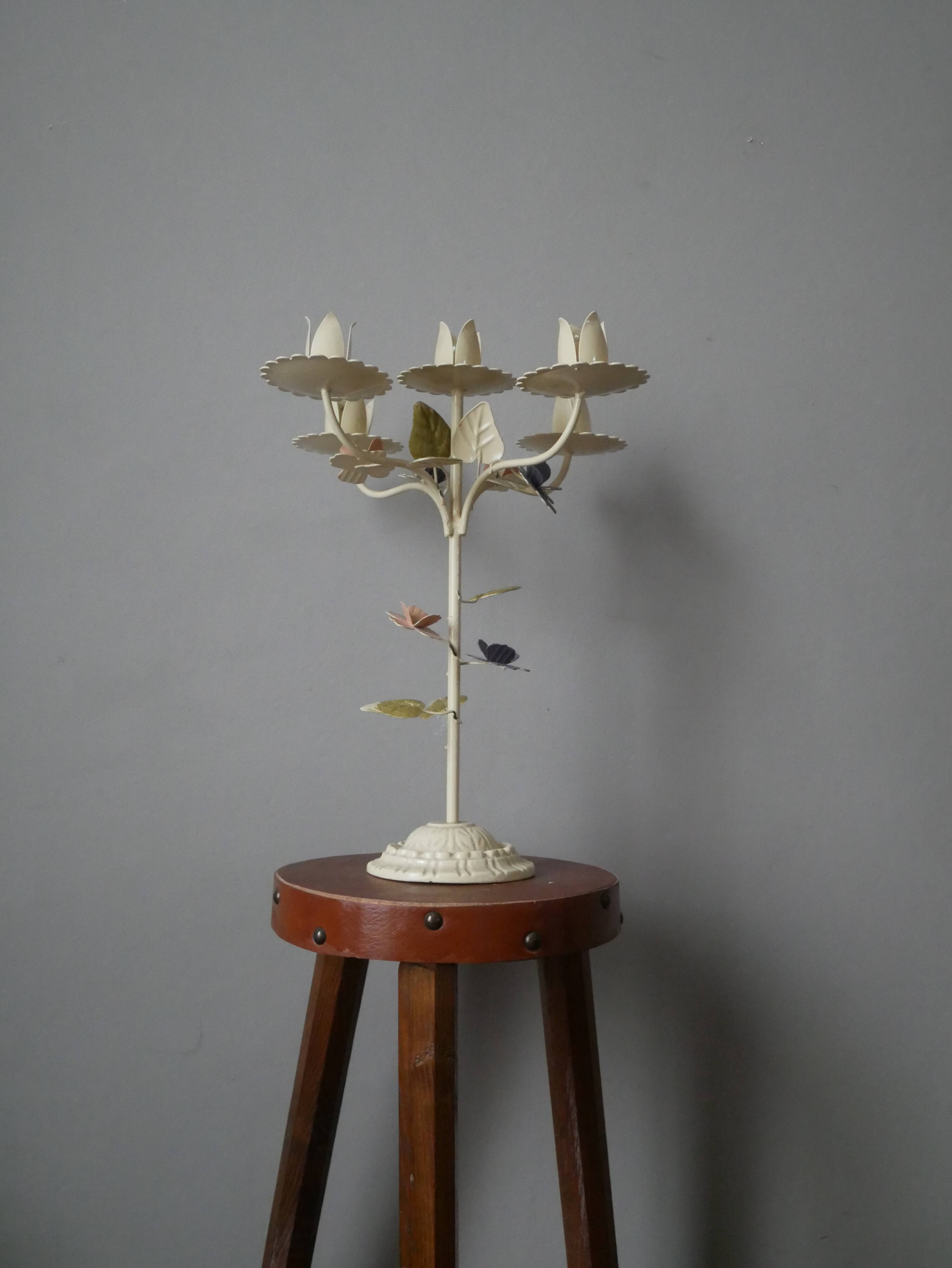 Retro Kitsch Painted Metal Candlestick Candelabra Candle Holder 5 Branches