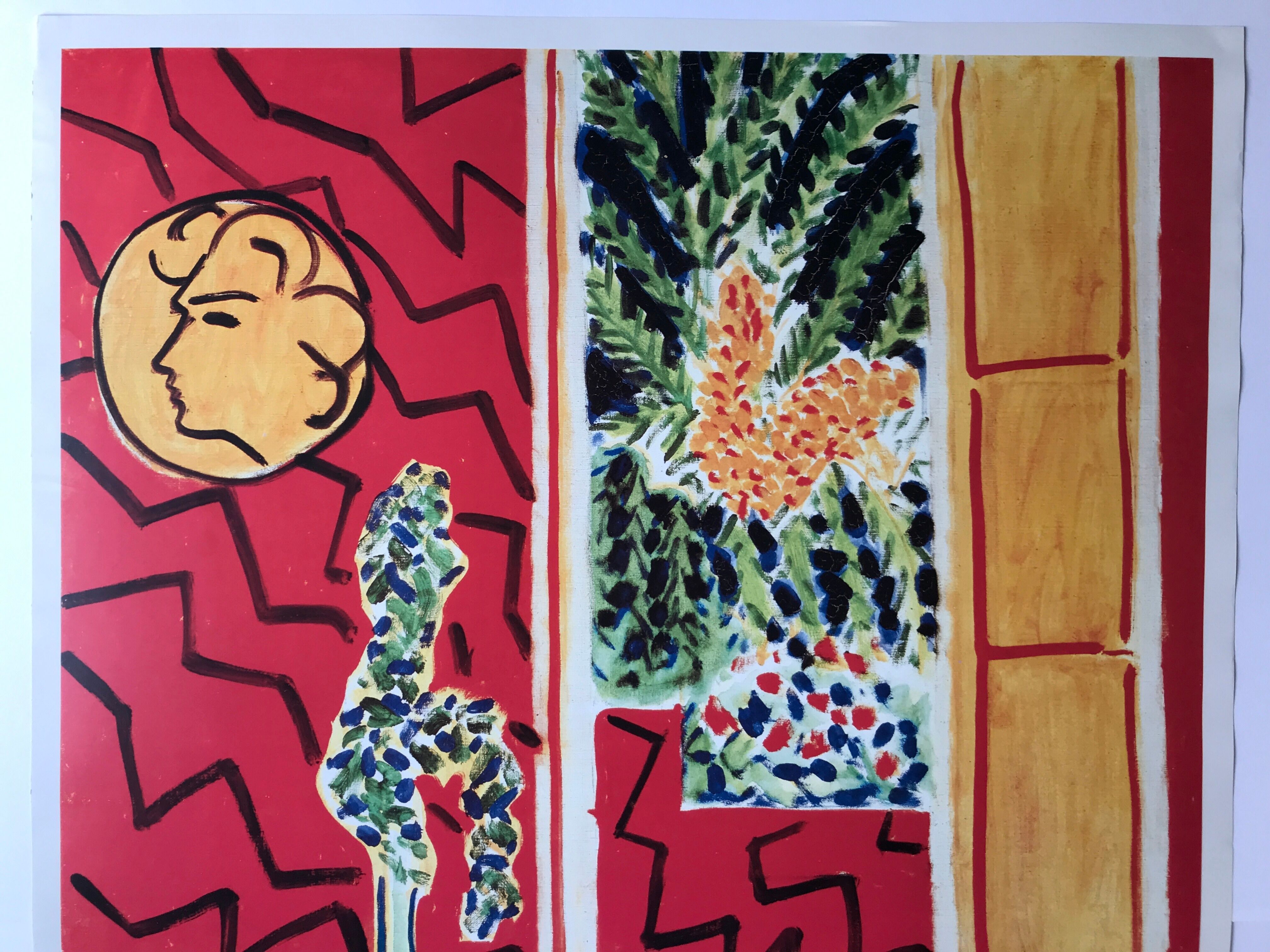 Original poster exhibition henri matisse, red interior, still life on blue table, 1947-1985