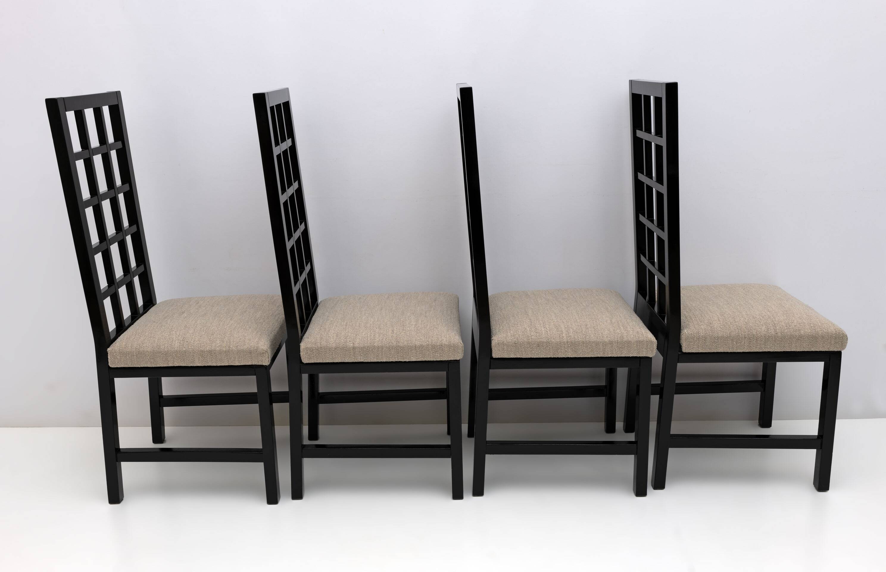 Four Black Lacquered High Back Chairs, 1979