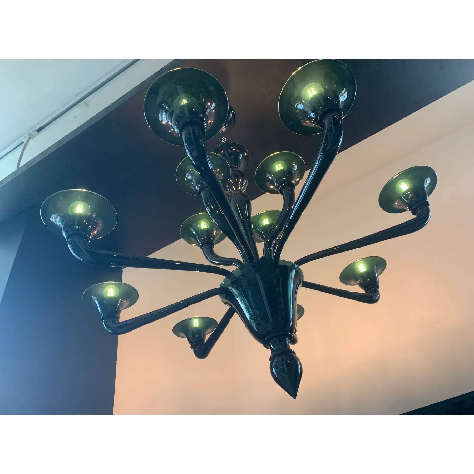 Translucent Green-Bottle Glass Chandelier, Contemporary Murano Style